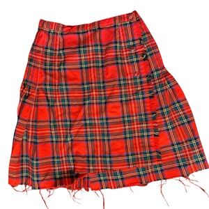 Vintage Wool Grunge Cropped Red Plaid Mini Skirt